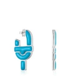 Brincos de argola em prata e esmalte azul TOUS MANIFESTO
