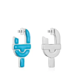 Brincos de argola em prata e esmalte azul TOUS MANIFESTO