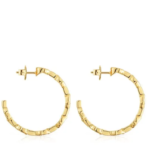 Brincos de argola logo banhados a ouro de 18 K sobre prata 30 mm TOUS MANIFESTO
