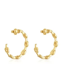 Brincos de argola logo banhados a ouro de 18 K sobre prata 30 mm TOUS MANIFESTO