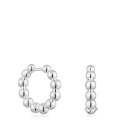 Brincos de argola pequenos com detalhes em prata 15 mm Gloss