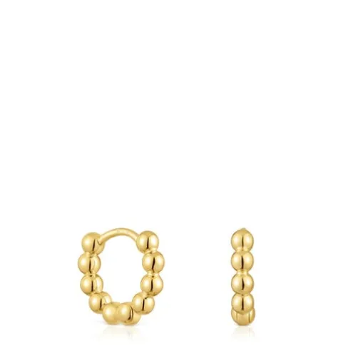 Brincos de argola pequenos com detalhes, banhados a ouro 18 K sobre prata 10 mm Gloss