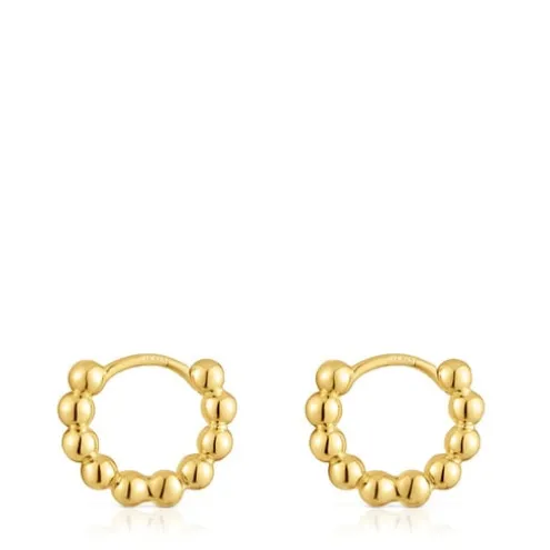 Brincos de argola pequenos com detalhes, banhados a ouro 18 K sobre prata 10 mm Gloss