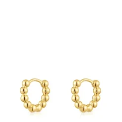 Brincos de argola pequenos com detalhes, banhados a ouro 18 K sobre prata 10 mm Gloss