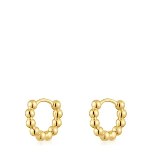 Brincos de argola pequenos com detalhes, banhados a ouro 18 K sobre prata 10 mm Gloss