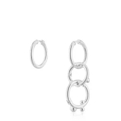 Brincos em prata curtos/compridos com argolas e detalhes Hold