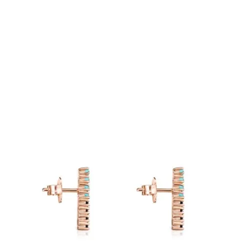 Brincos grandes Straight disco em Prata Vermeil rosa com Pedras Preciosas