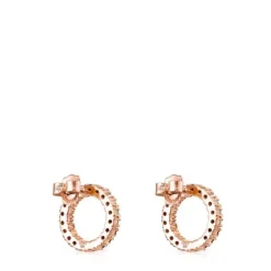 Brincos grandes Straight disco em Prata Vermeil rosa com Pedras Preciosas