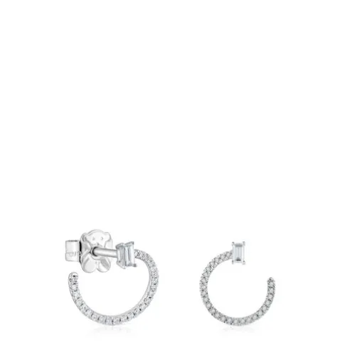 Brincos meia argola curtos em ouro branco com diamantes Les Classiques