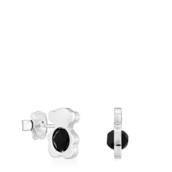 Brincos pequenos 12 mm urso em prata com ónix I-Bear