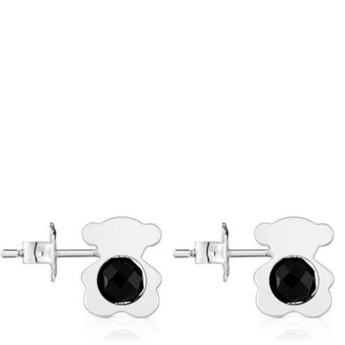 Brincos pequenos 12 mm urso em prata com ónix I-Bear