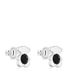 Brincos pequenos 12 mm urso em prata com ónix I-Bear