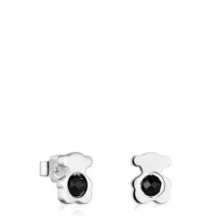 Brincos pequenos 10 mm urso em prata com ónix I-Bear
