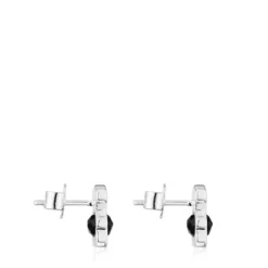 Brincos pequenos 10 mm urso em prata com ónix I-Bear
