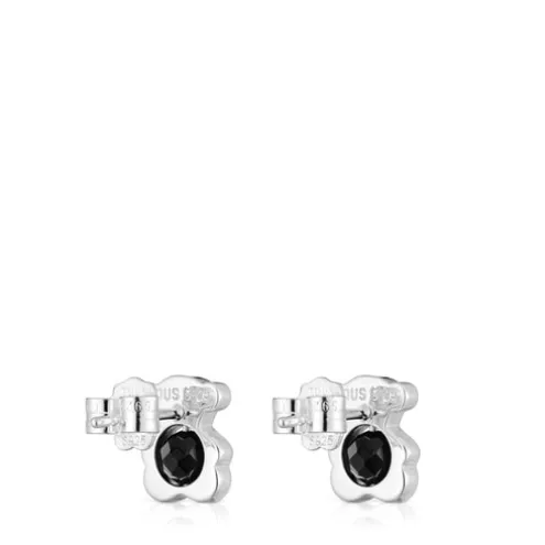 Brincos pequenos 10 mm urso em prata com ónix I-Bear