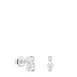 Brincos pequenos 8 mm urso em prata com pérolas cultivadas I-Bear