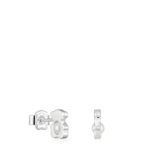 Brincos pequenos 8 mm urso em prata com pérolas cultivadas I-Bear