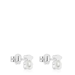 Brincos pequenos 8 mm urso em prata com pérolas cultivadas I-Bear