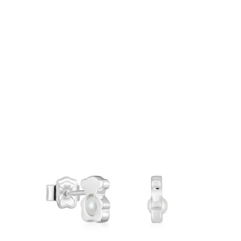 Brincos pequenos 8 mm urso em prata com pérolas cultivadas I-Bear