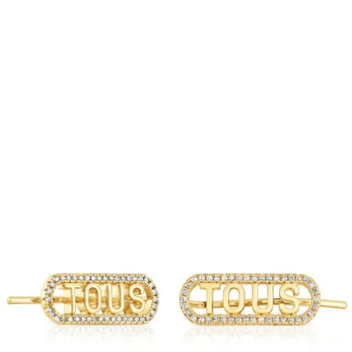 Brincos trepadores em prata vermeil e diamantes Logo