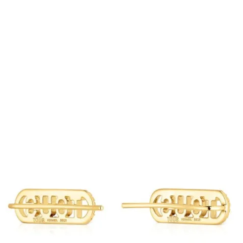 Brincos trepadores em prata vermeil e diamantes Logo