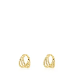 Brincos tripla argola curtos com relevo em ouro Basics
