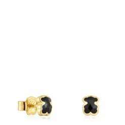 Brincos urso banhados a ouro de 18 K sobre prata e ónix 6 mm TOUS Icon Color