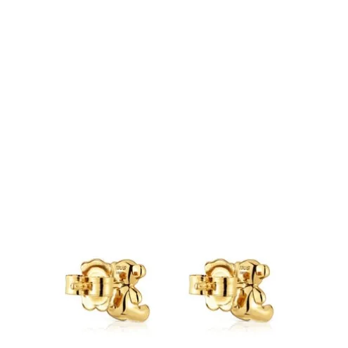 Brincos urso pequenos banhados a ouro de 18 K sobre prata e ametista Bold Bear