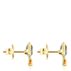Brincos Virtual Garden em ouro com labradorite e pedras preciosas