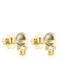 Brincos Virtual Garden em ouro com labradorite e pedras preciosas