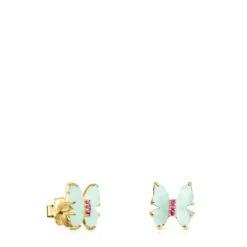 Brincos Vita borboleta em Ouro com Amazonite e Rubi