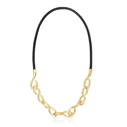 Colar Bent em prata vermeil e couro