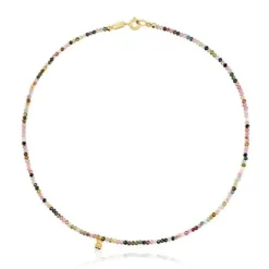 Colar curto banhado a ouro de 18 K sobre prata e turmalina Bold Bear