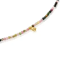 Colar curto banhado a ouro de 18 K sobre prata e turmalina Bold Bear