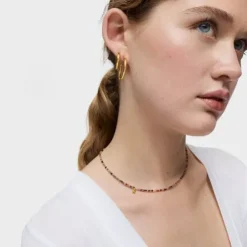 Colar curto banhado a ouro de 18 K sobre prata e turmalina Bold Bear