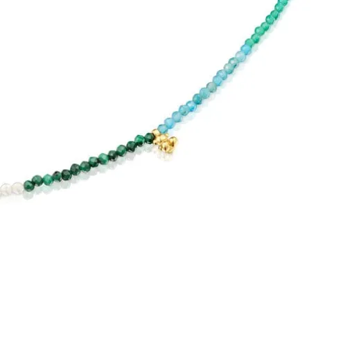 Colar curto banhado a ouro de 18 K sobre prata e turmalina Bold Bear