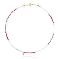 Colar curto banhado a ouro de 18 K sobre prata e turmalina Bold Bear