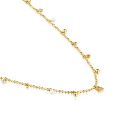 Colar curto banhado a ouro de 18 K sobre prata, pérolas cultivadas e pedras preciosas TOUS Grain