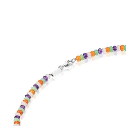 Colar curto com pedras preciosas e motivos em prata Bold Motif