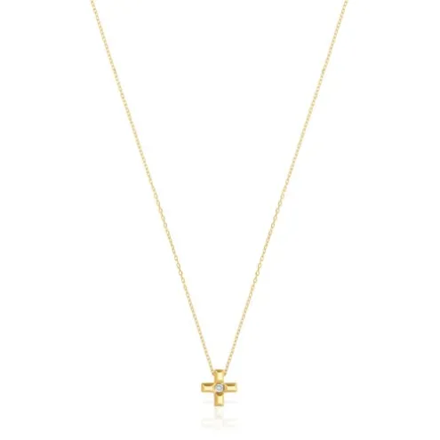 Colar curto cruz em ouro e diamantes Basics