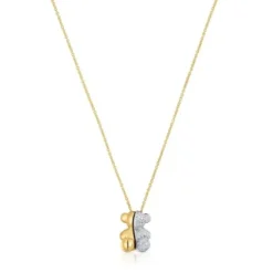 Colar curto duplo urso em ouro e ouro branco com diamantes Bold Bear