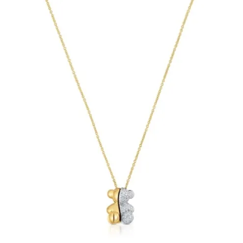 Colar curto duplo urso em ouro e ouro branco com diamantes Bold Bear