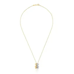 Colar curto duplo urso em ouro e ouro branco com diamantes Bold Bear