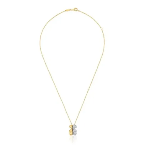 Colar curto duplo urso em ouro e ouro branco com diamantes Bold Bear