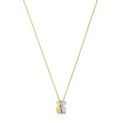 Colar curto duplo urso pequeno em ouro e ouro branco com diamantes Bold Bear