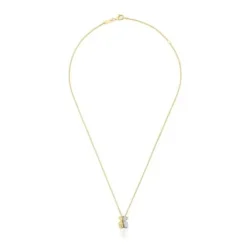 Colar curto duplo urso pequeno em ouro e ouro branco com diamantes Bold Bear
