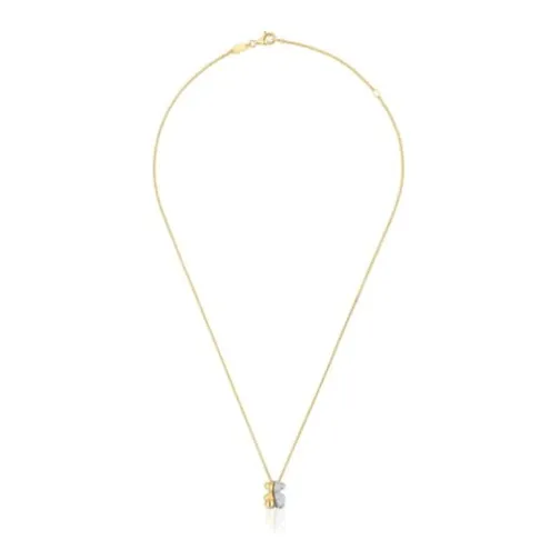 Colar curto duplo urso pequeno em ouro e ouro branco com diamantes Bold Bear