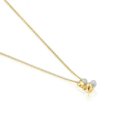 Colar curto duplo urso pequeno em ouro e ouro branco com diamantes Bold Bear