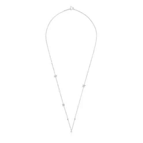 Colar curto em ouro branco com diamantes, pérolas cultivadas e motivos TOUS Grain