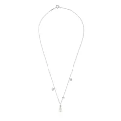 Colar curto em ouro branco com diamantes, pérola cultivada e motivos TOUS Grain
